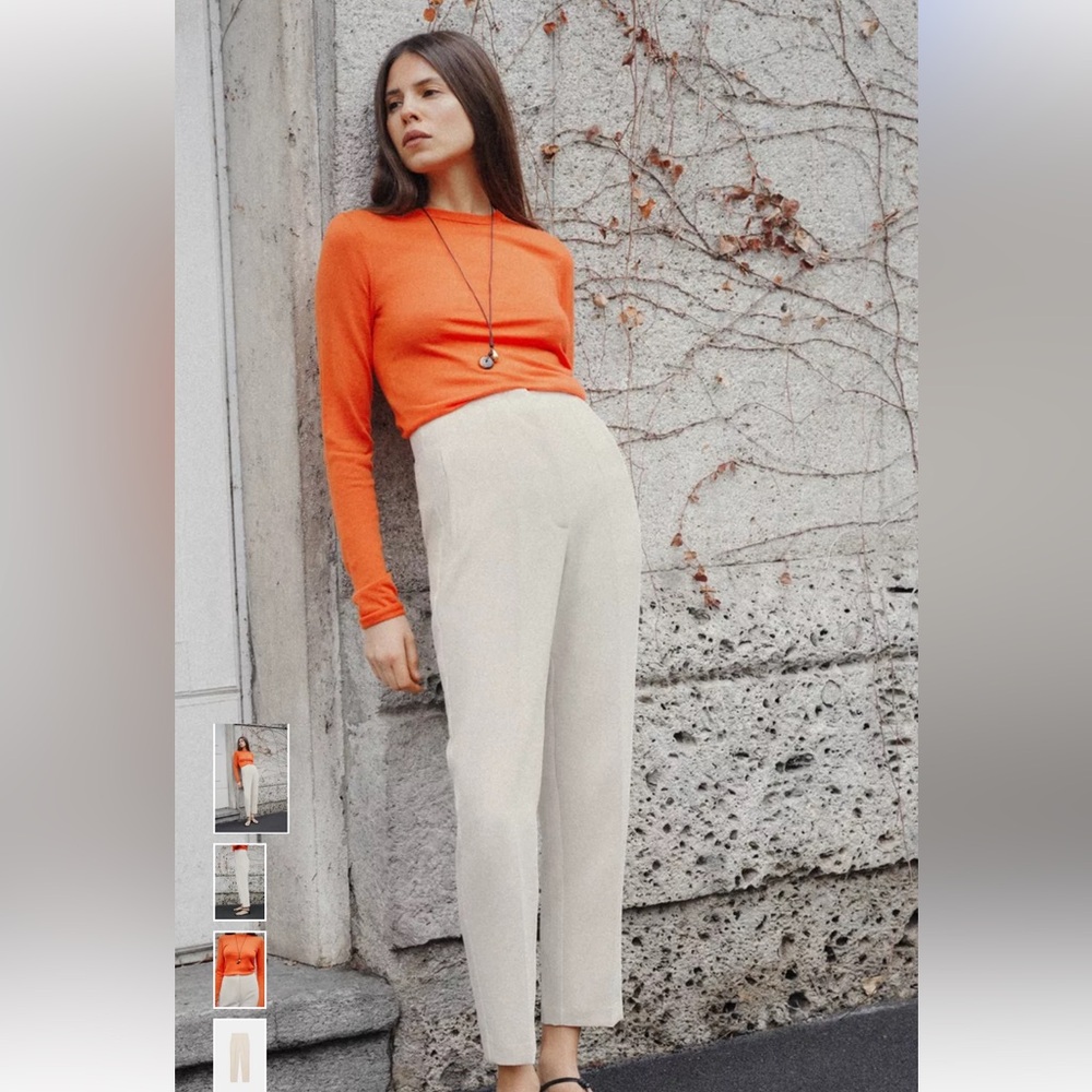 Zara Cream High-Waist Womens Trousers Ankle Businesses Casual Pants